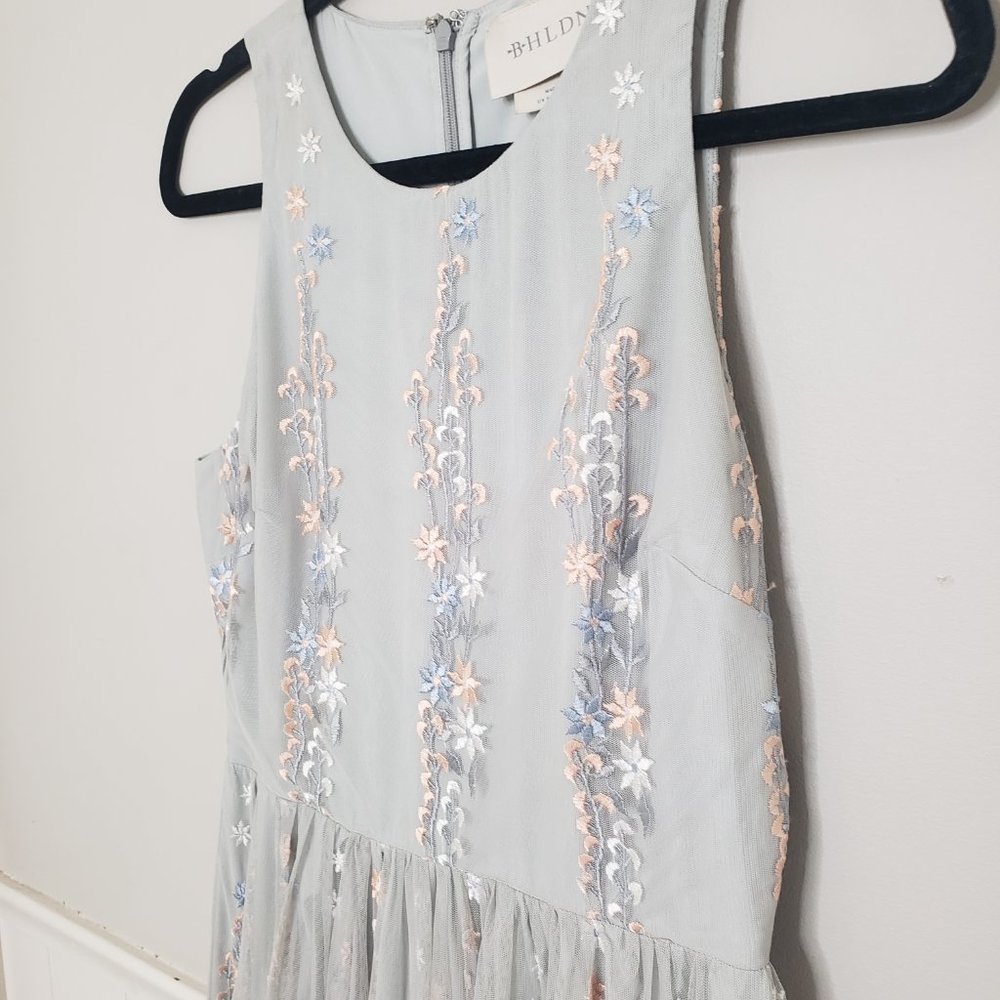 BHLDN Parsons Dress Light Gray/Silver Dress with Floral Embroidery - Picture 4 of 11
